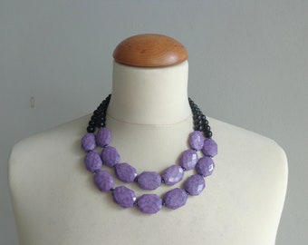 Black purple necklace, chunky necklace, lavender necklace