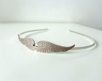 wings headband, silver metal headband or tiara, bridal hair accessory