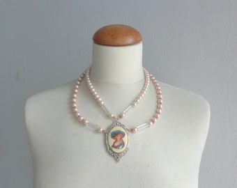 Pearl necklace, delicate pearl necklace, cameo necklace