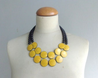 chunky yellow black statement necklace double strand