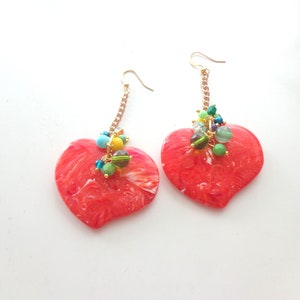 Oversized heart earrings. red colorful heart earrings image 1