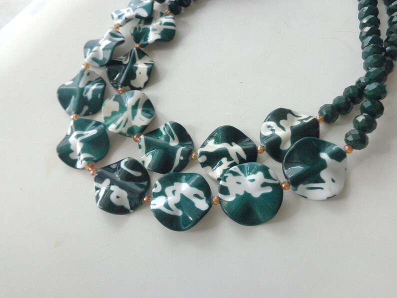 double strand chunky white green necklace statement style