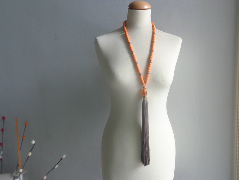 tribal necklace colorful necklace Orange brown tassel Statement necklace longer style