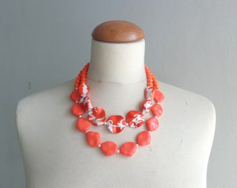 Orange statement necklace, chunky necklace multistrand