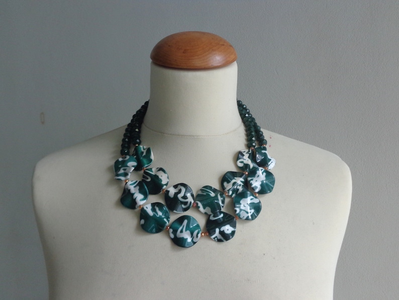 double strand chunky white green necklace statement style
