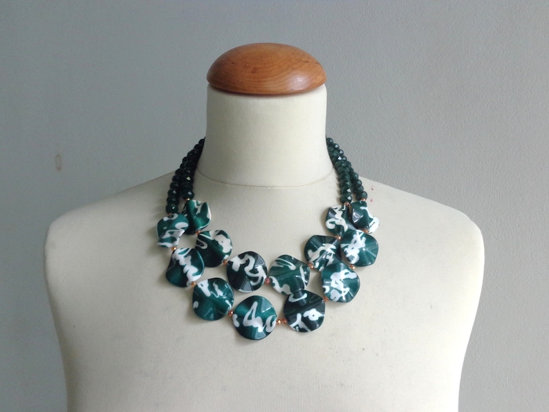 double strand chunky white green necklace statement style