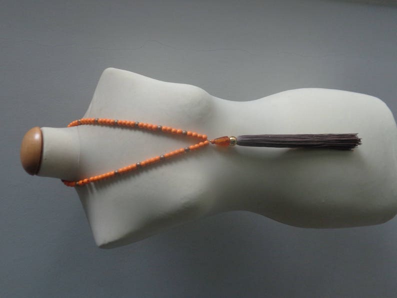 tribal necklace colorful necklace Orange brown tassel Statement necklace longer style