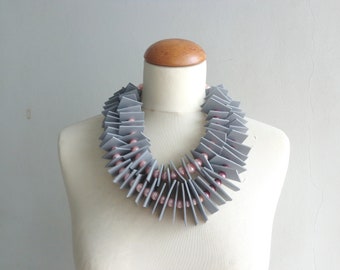 Grey pink statement necklace, colorful oversized necklace