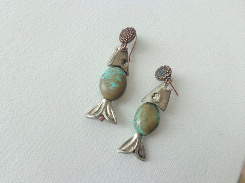 Fish earrings, fish Turquoise stone gemstone earrings image 2