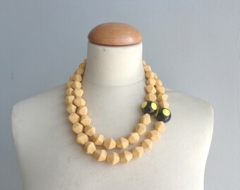 Yellow necklace, multi strand statement, Black yellow necklace