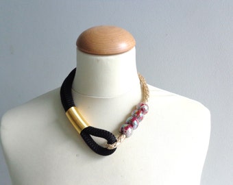 Black gold red statement necklace