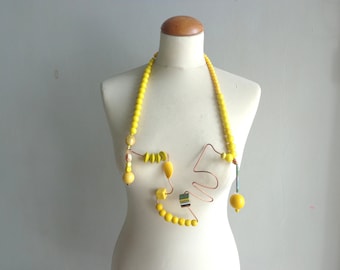 Yellow statement necklace, yellow long necklace, wire necklace