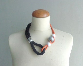 Black orange silver statement necklace