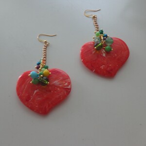 Oversized heart earrings. red colorful heart earrings image 2