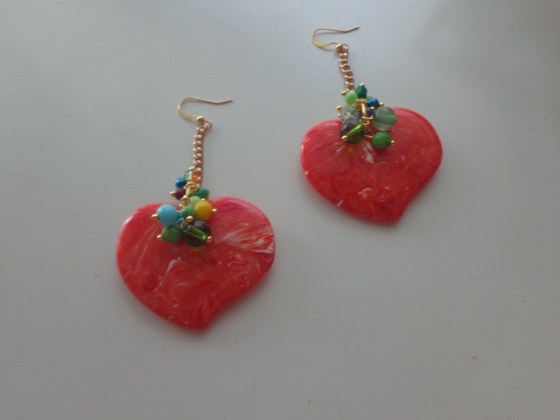 Oversized heart earrings. red colorful heart earrings image 2