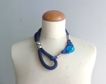 Royal Blue silver statement necklace nautical