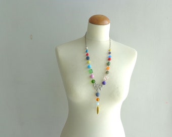 Colorful long statement necklace