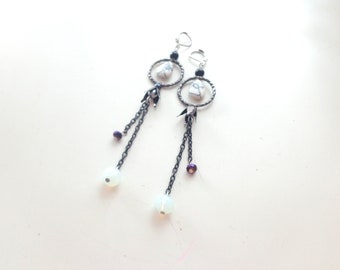 Long black white earrings