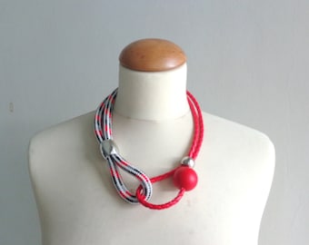 Red silver statement colorful necklace