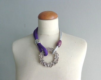 Purple colorful statement jewelry,chunky rope necklace