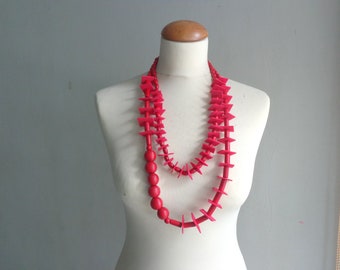 red statement necklace, long necklace, chunky necklace