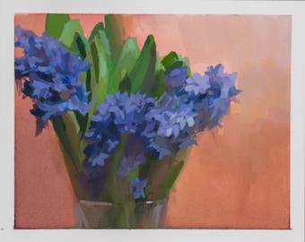 Spring Hyacinth - 8x10" Original Acrylic Gouache Flower Painting - FREE DOMESTIC SHIPPING
