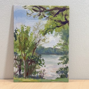 Path to the Shore -  Original 7x5 Acrylic Painting - Lake Harriet Minneapolis Plein Air Painting