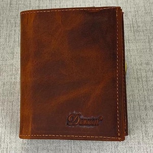 Cartera de cuero con cremallera hecha a mano / Cartera pequeña para tarjetas de crédito / Monedero pequeño de cuero / Cartera grabada para regalo / Cartera de cuero para hombre N.º: C007
