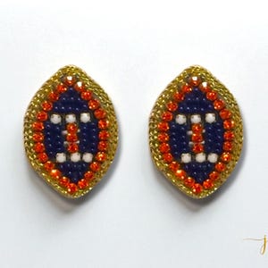 Navy Blue and Orange Beaded Football Stud Earrings | Game Day Jewelry | College Football Game Day Jewelry