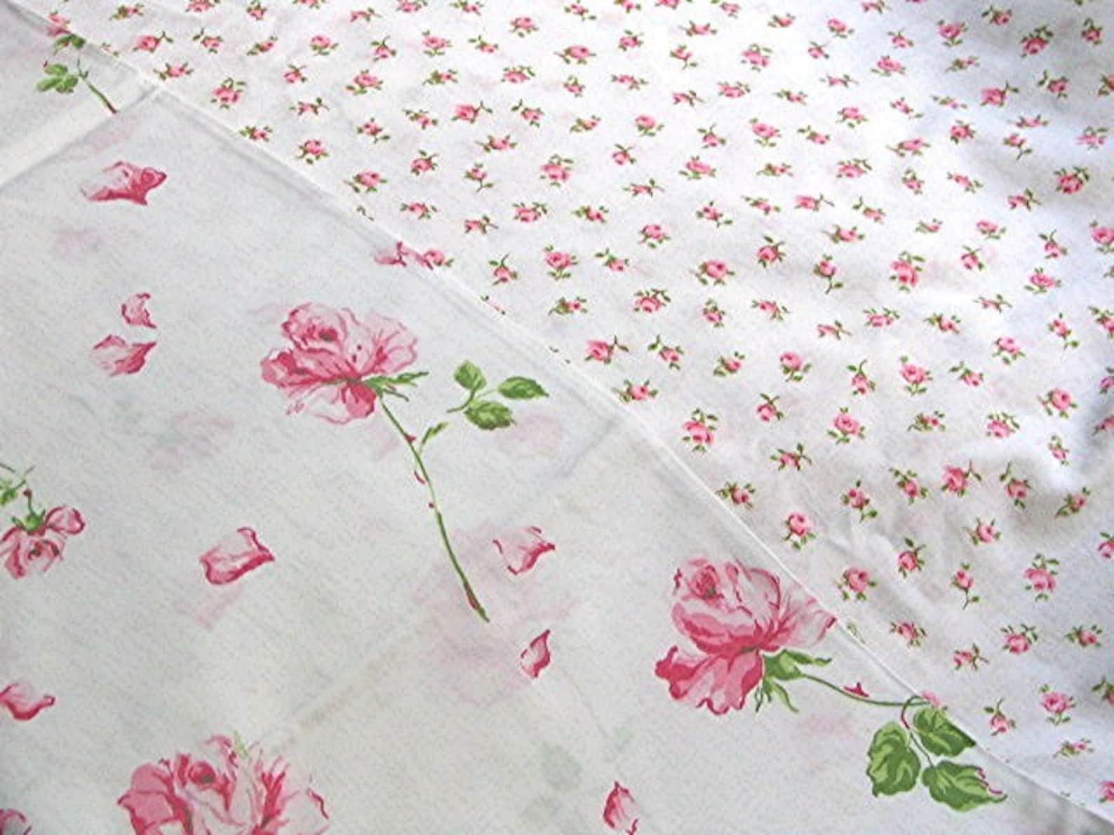 Vintage Pink Roses Rosebud Cotton Fabric | Etsy