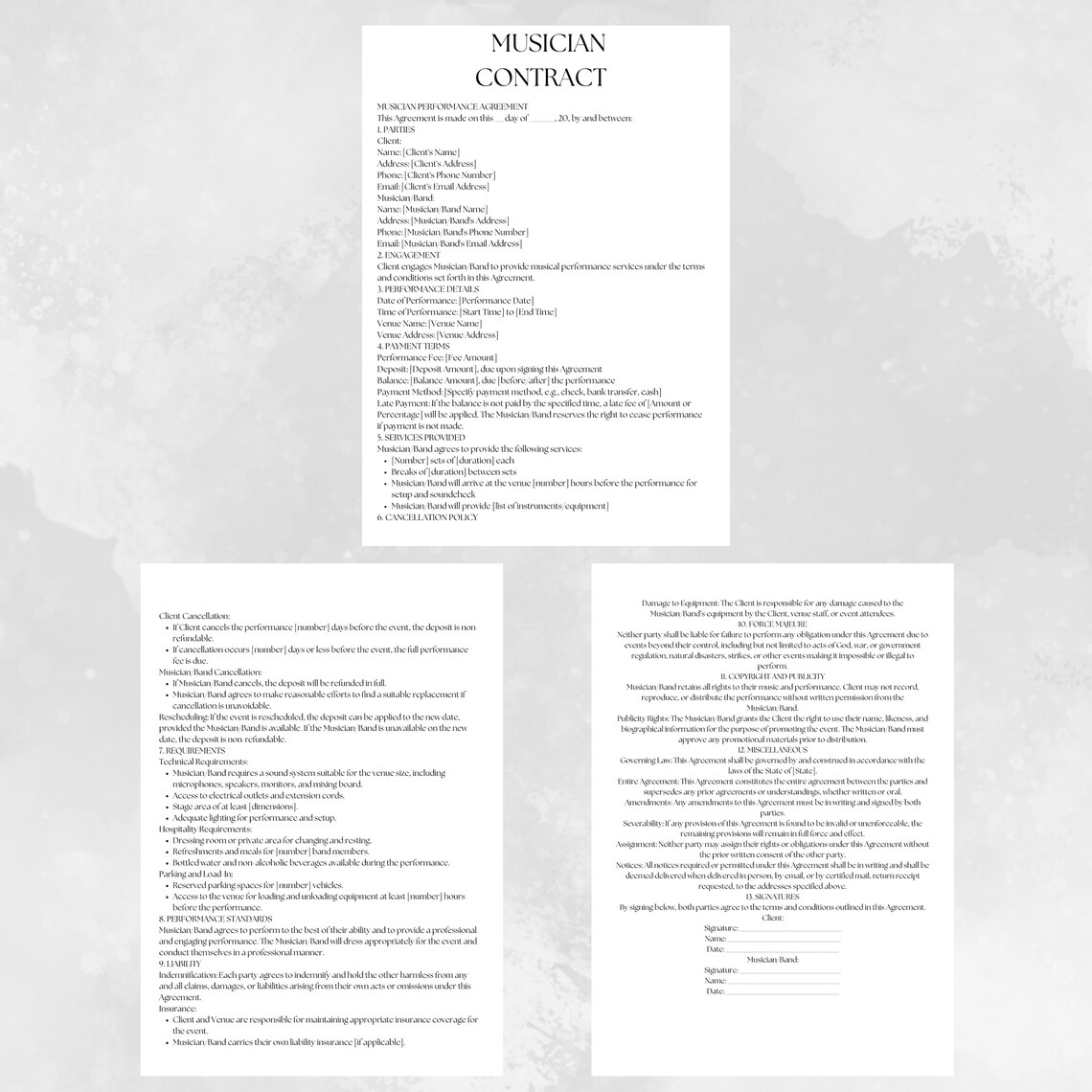Music Artist Contract Template, Editable Musician Business Agreement