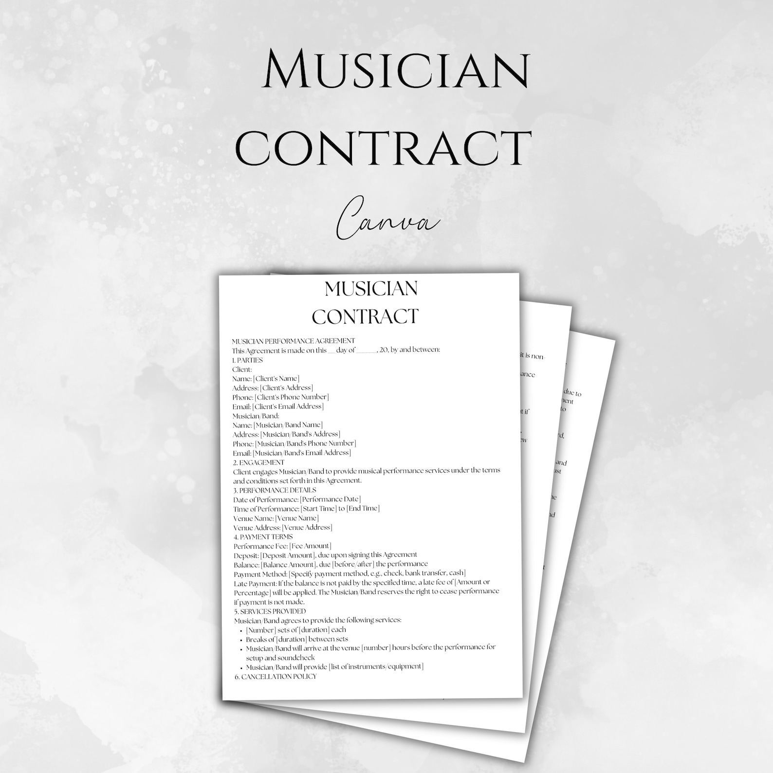 Music Artist Contract Template, Editable Musician Business Agreement
