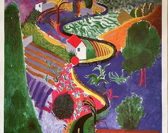Original Ausstellungsplakat entworfen von David Hockney, Nichols Canyon, 1980 Ausstellungsplakat Museum of Modern Kunst, copyright David Hockney