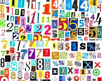 Multi Color Printable Digital Numbers, 0-10, Symbols, Magazine Numbers, Collage Numbers, Learning Numbers