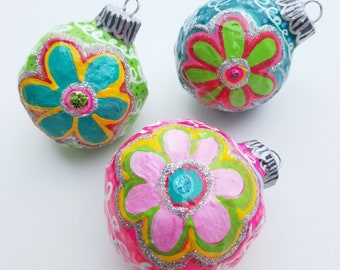 Flower Power Brightly Ornament, Handmade Ornament