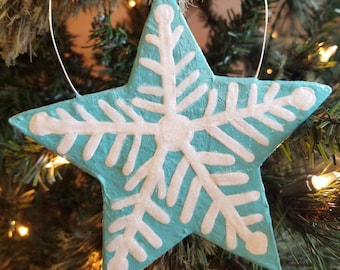 Parade Day Snowflake Star Ornament, Handmade Paper Mache Star Ornament