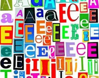 MultiColor Vowels Letters A-E-I-O-U Printable Digital Magazine Letters, Upcycled, Collage Letters, Ransom Note