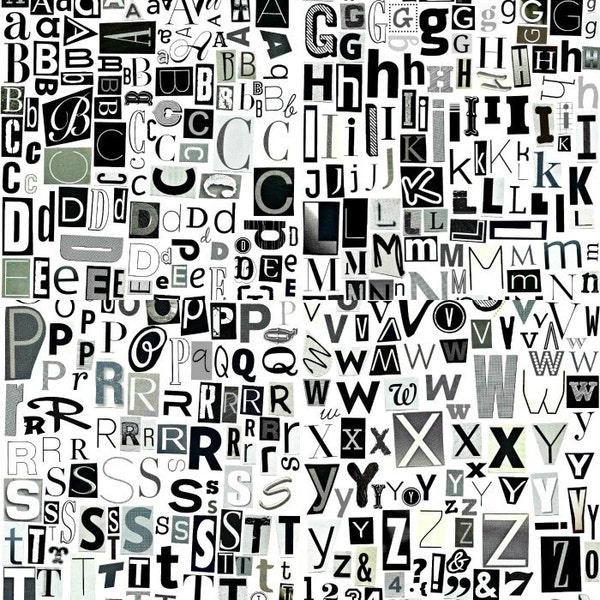 Printable Digital Alphabet - Black White Grey Series, A to Z, 1-10, Cutout Letters, Black White Grey Letters