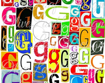 MultiColor Single Letter g-G, Printable Digital Single Letter Series, Letter G, Magazine Letters, Upcycled, Collage Letters, Ransom Note