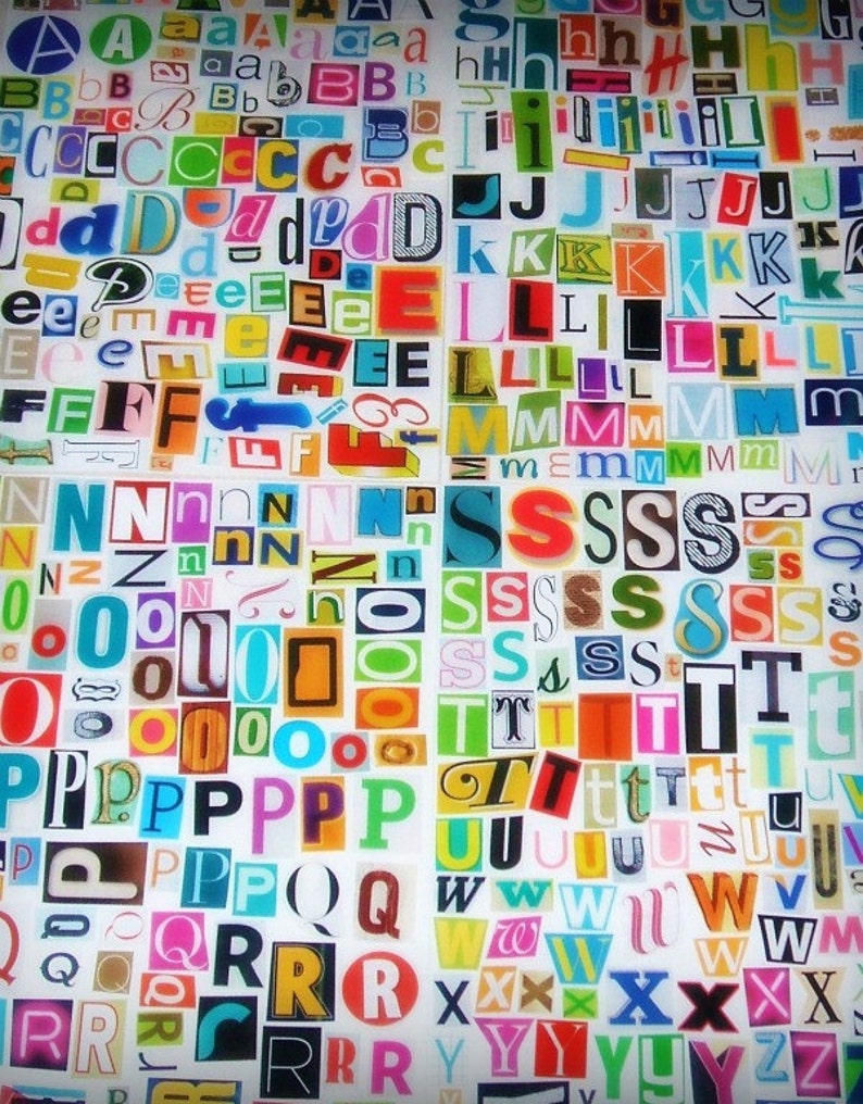 MultiColor Set 1 Printable Digital Alphabet, A to Z, Magazine Letters, Upcycled, Collage Letters, Ransom Note image 1