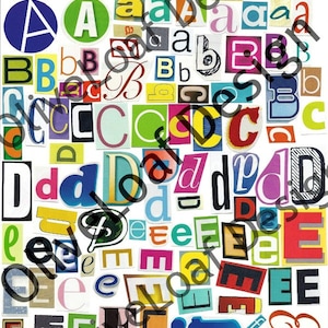 MultiColor Set 1 Printable Digital Alphabet, A to Z, Magazine Letters, Upcycled, Collage Letters, Ransom Note image 2