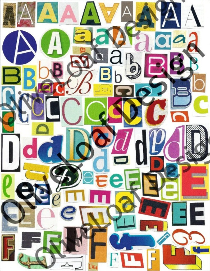 MultiColor Set 1 Printable Digital Alphabet, A to Z, Magazine Letters, Upcycled, Collage Letters, Ransom Note image 2