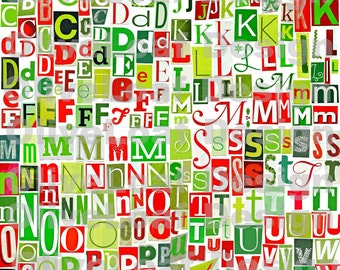 Red & Green Christmas Printable Digital Alphabet, A to Z, Magazine Letters, Christmas Crafts
