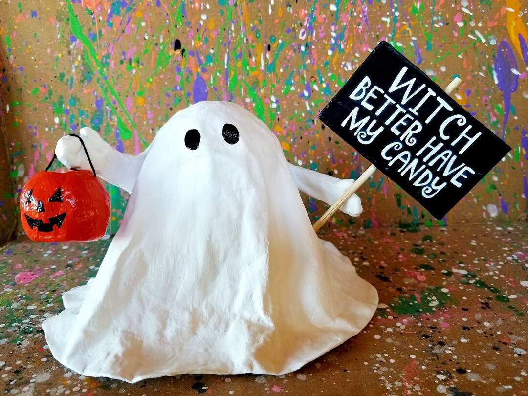 Snarky Ghost Paper Mache Sculpture Halloween Ghost Decor Etsy