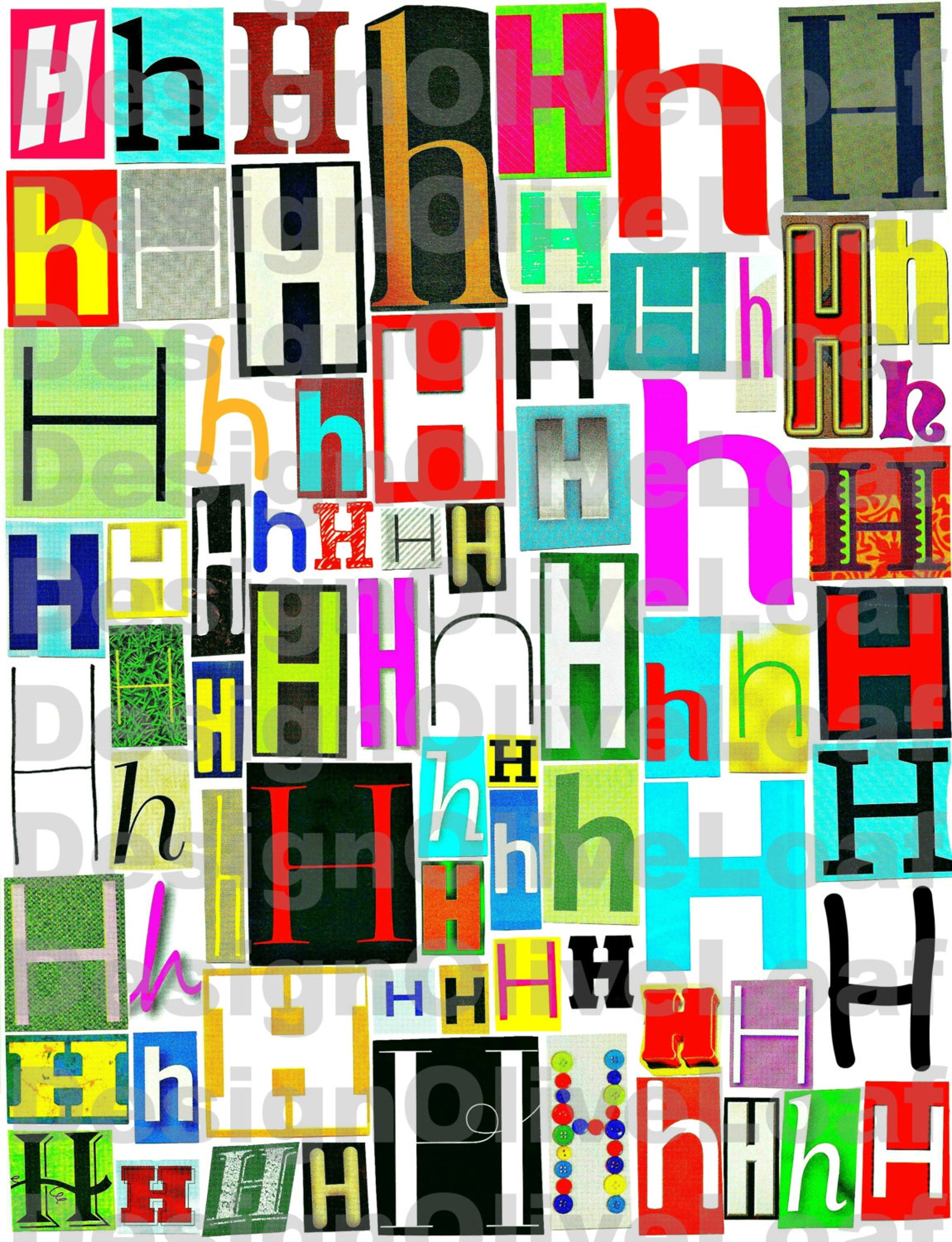 multicolor single letter h h printable digital single letter etsy