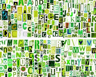 Printable Digital Alphabet - GREEN Series, A to Z, 0-9, Magazine Green Letters, Collage Letters, Ransom Note