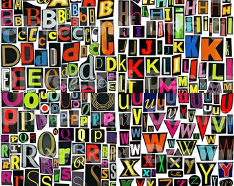 Black & MultiColor Printable Digital Alphabet, A to Z, Symbols and Numbers , Magazine Letters, Collage Letters, Ransom Note