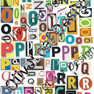 MultiColor Set 1 Printable Digital Alphabet, A to Z, Magazine Letters, Upcycled, Collage Letters, Ransom Note image 4