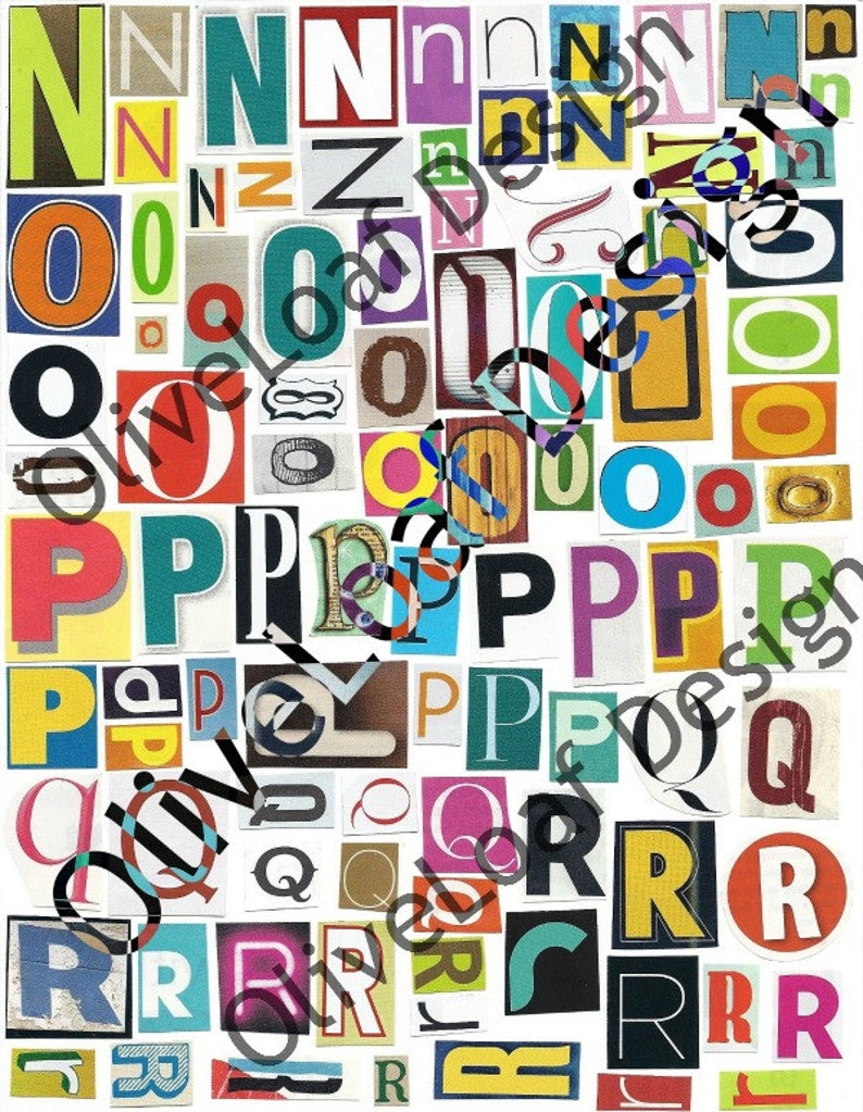 MultiColor Set 1 Printable Digital Alphabet, A to Z, Magazine Letters, Upcycled, Collage Letters, Ransom Note image 4