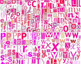 Pink Printable Digital Alphabet, A to Z, Symbols and Numbers, Valentine, Magazine Letters, Collage Letters, Ransom Note